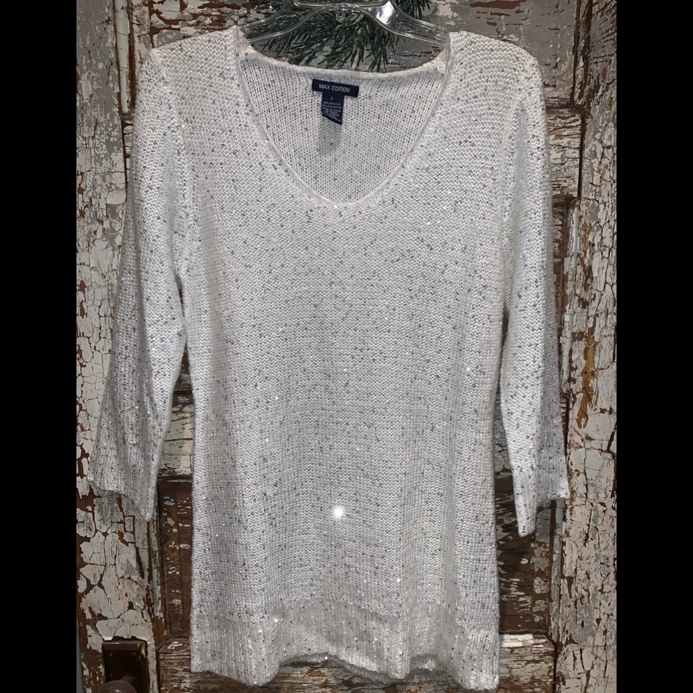 Sequin open knit sweater